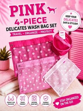 PINK4-PIECE DELICATES WASH BAG SET travel Set